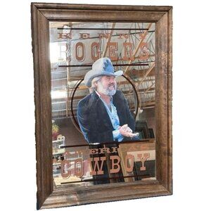 Vintage 1980s Kenny Rogers Americas Cowboy Framed Wall Mirror Sign Bar Mancave